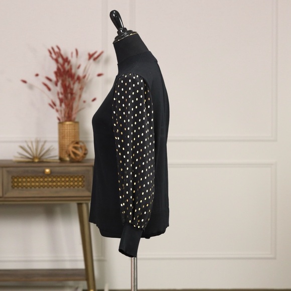 CeCe Black Blouse with Gold Dot Sleeves - Picture 3 of 8